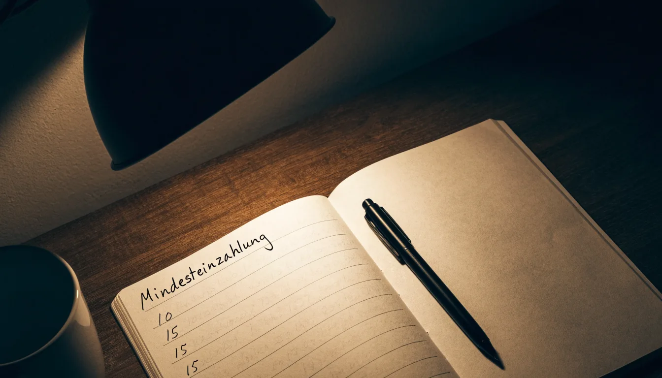 Ein Taschenrechner und ein Blatt Papier mit handschriftlichen Notizen liegen auf einem Schreibtisch unter dem warmen Licht einer Lampe.