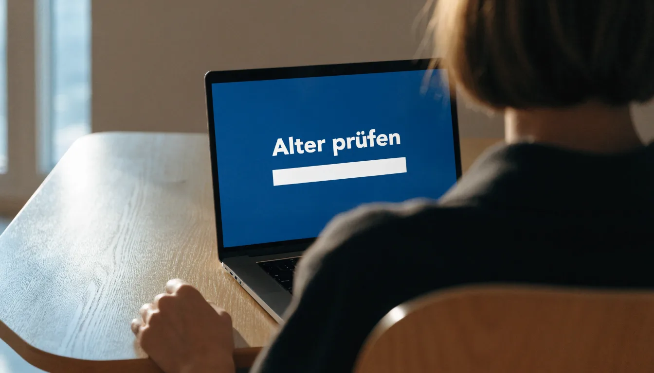Ein Aktenordner ohne Beschriftung und ein Füllfederhalter liegen auf einem Schreibtisch vor einem Fenster.