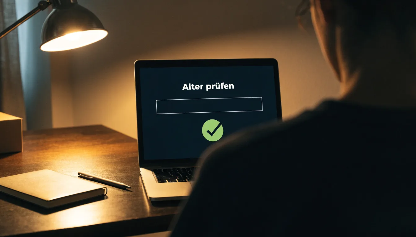 Eine Balkenwaage aus Messing steht auf einem dunklen Holztisch vor einer Bücherwand, gedämpftes Licht, keine lesbare Beschriftung.