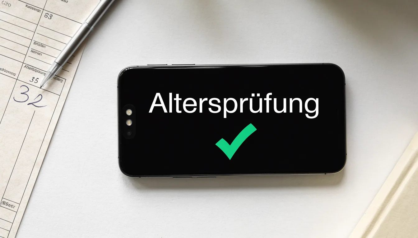 Eine Waage mit zwei leeren Schalen aus Messing steht auf einem Tisch, das Licht einer Stehlampe fällt von rechts.