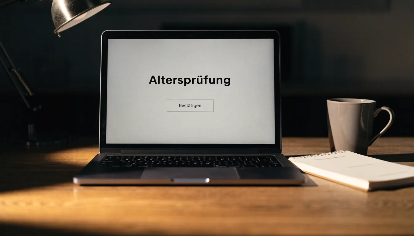 Eine Messingwaage steht auf einem Holzschreibtisch neben einer Kaffeetasse, im Hintergrund ein helles Fenster.