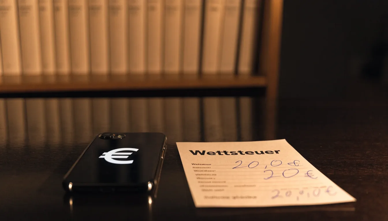 Ein Richterhammer aus Holz liegt auf einer polierten Tischplatte, dahinter eine unscharfe Bücherwand.