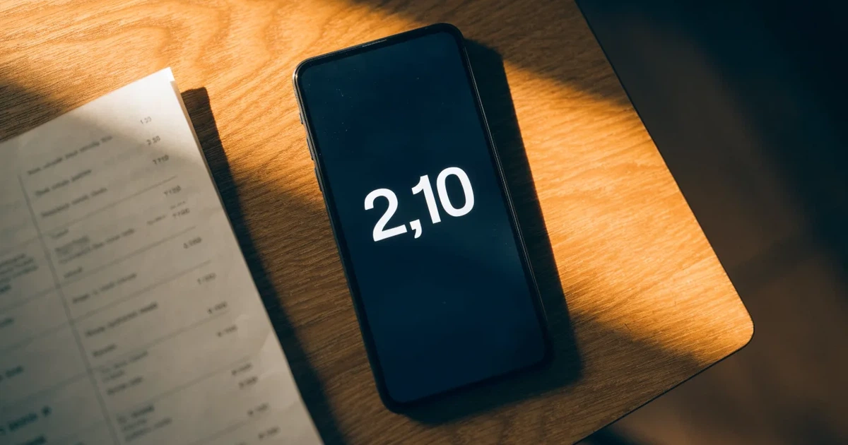Mehrere Smartphones unterschiedlicher Größe liegen nebeneinander auf einem Holztisch, die Bildschirme sind dunkel.