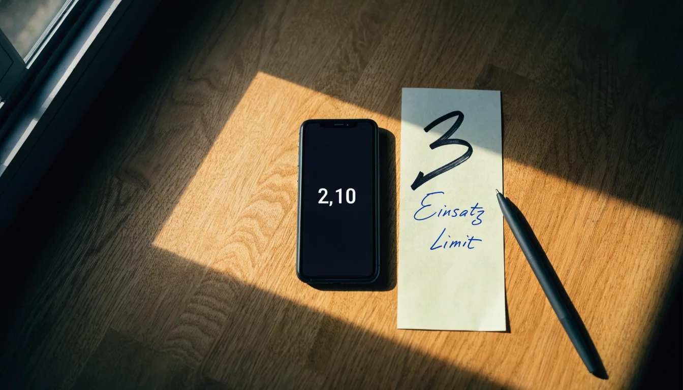 Ein Smartphone liegt mit dunklem Display neben einem leeren Papier-Wettschein und einem Stift auf einem Holztisch.